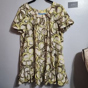 Vera Wang Green, Brown Short Sleeve Ruffle Size L